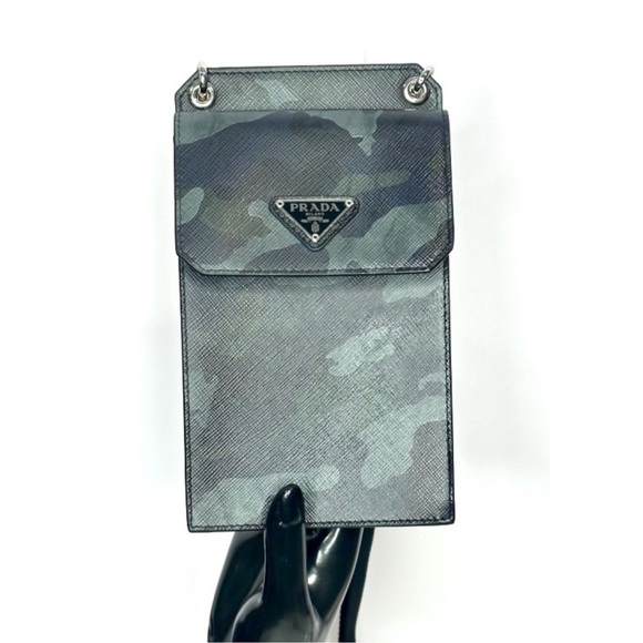 Prada Saffiano Leather Clutch Wristlet Phone Case with Lanyard Camouflage Print - Picture 11 of 15